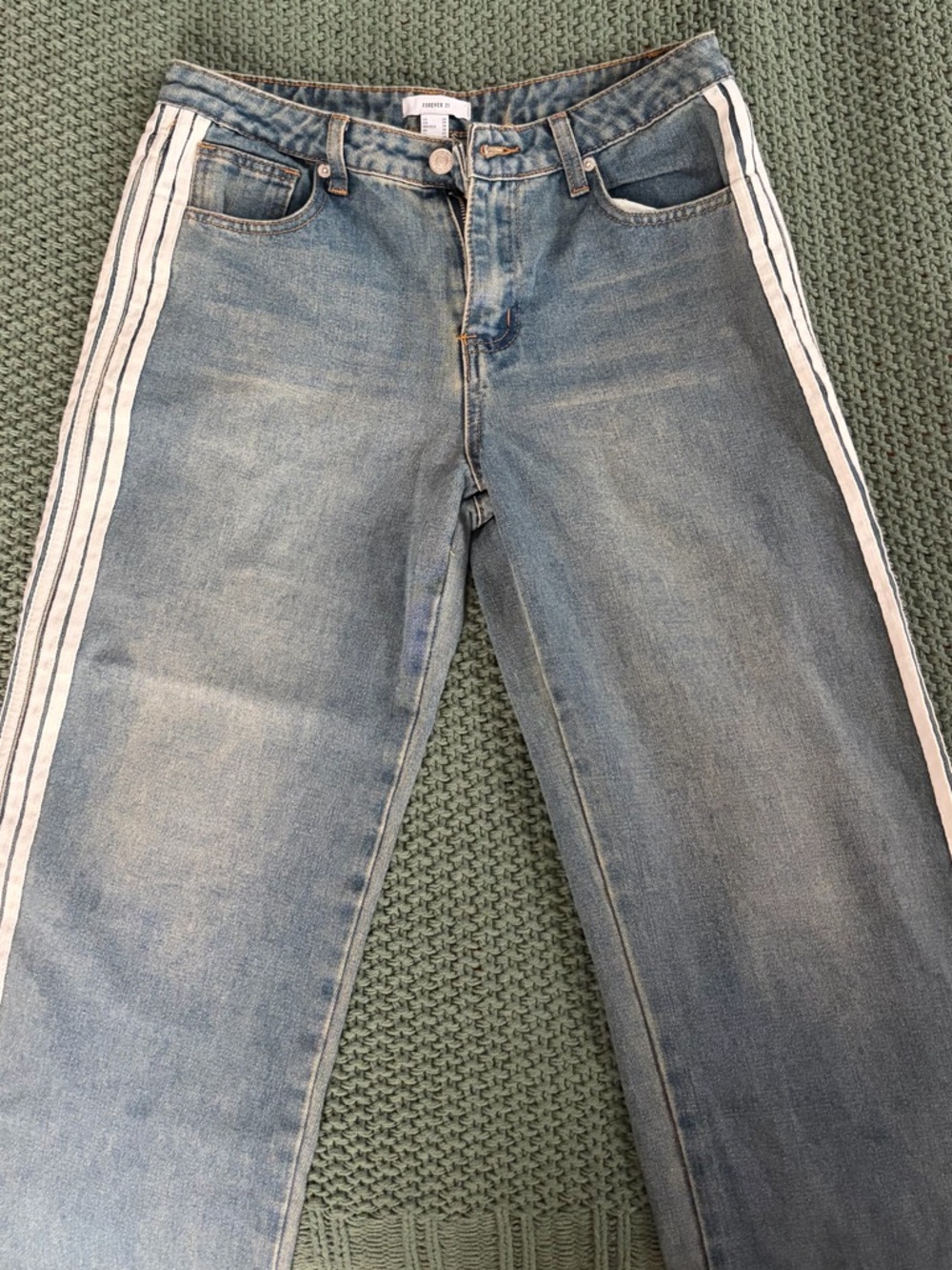 Forever 21 Light Blue Denim Jeans with White Side Stripes